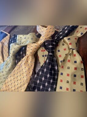 Four Jos. A. Bank Black Geometric Italian Made Silk Ties